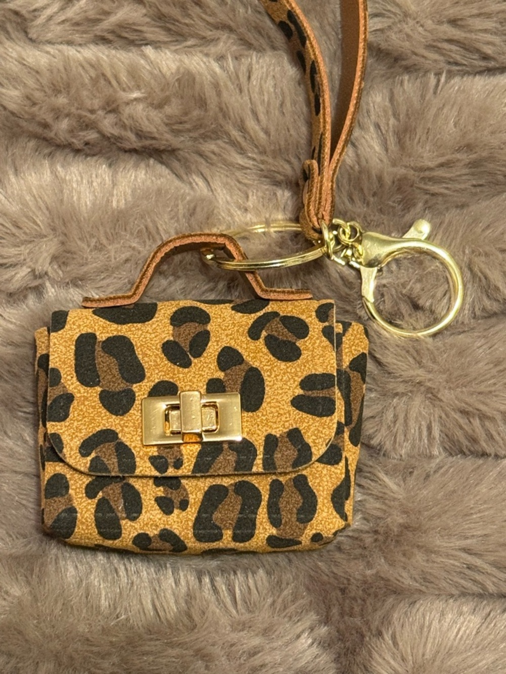 Cheetah Print Mini Bag Keychain with Gold Hardware
